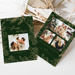 Elegant Christmas Green and Gold Photo Holiday Card Template | GILDA Collection