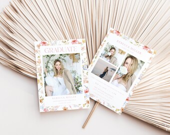 Wildflower Graduation Announcement Card Template Girl Colorful Pastel Floral Photo Graduation Party Invite Download | ABEBA Collection