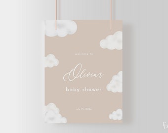 Oh Baby Modern Neutral Cloud Baby Shower Welcome Sign Template | ANAN Collection