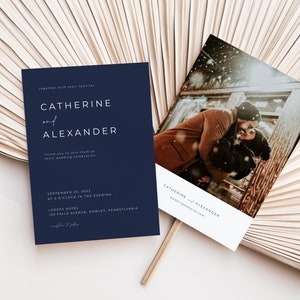 Modern Navy Blue Wedding Invitation Template | ODETA Collection