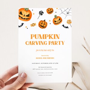 Pumpkin Carving Party Invitation Template for Kids Halloween Party | ARACHNE Collection