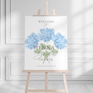 Blue Hydrangea Bridal Shower Welcome Sign Template for Blue Coastal Grandmother Bridal Shower Poster | NILAM Collection