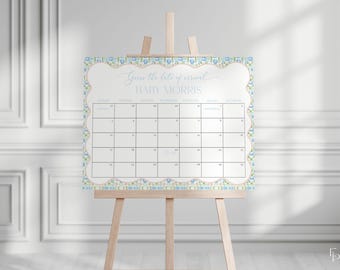 Grandmillenial Baby Shower Guess the Due Date Calendar Game Sign Template for Girl Vintage Floral Baby Shower Arrival | VERITY Collection