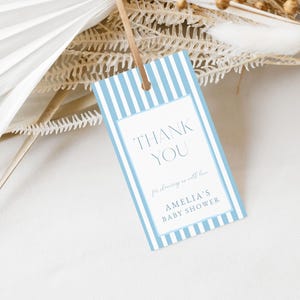 Boy Baby Shower Favor Tag Template for Classic Hand Drawn Blue Stripes Blue Baby Shower Favor Tags | EDMOND Collection