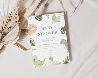 Dinosaur Baby Shower Invitation Template for Green Baby Boy Hatching Soon Dino Baby Shower Invite | JAREK Collection