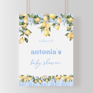 Amalfi Coast Baby Shower Welcome Sign Template for Lemon & Blue Tiles Italian Baby Shower | CHIARA Collection
