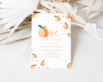 One Sweet Peach Invitation Template for Peach First Birthday Invite Girl 1st Birthday Printable Editable Invite Download | YELENA Collection
