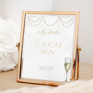 Pearls and Prosecco Bridal Shower Custom Sign Template in 5x7 and 8x10 for Pearls and Prosecco Event Signage | GRETCHEN Collection