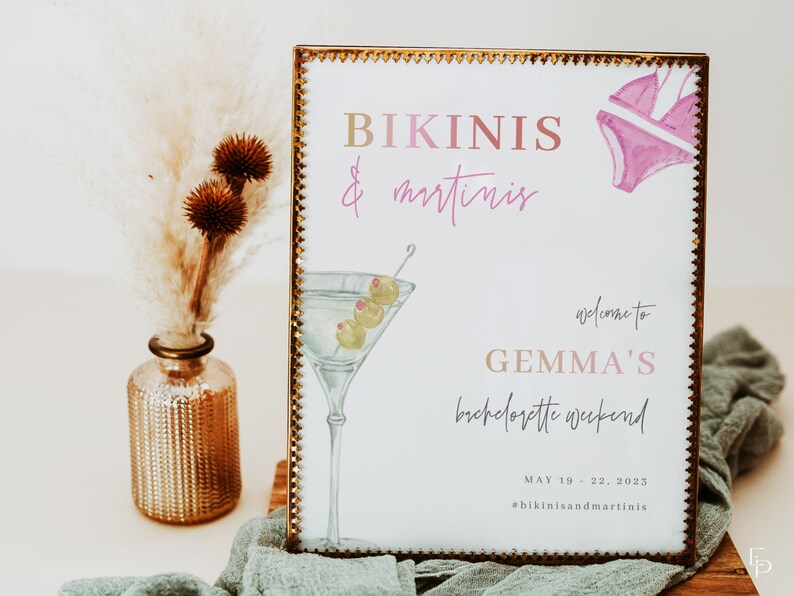 Bikinis and Martinis Bachelorette Sign Template MYHA Etsy