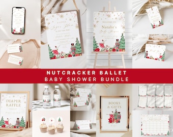 Nutcracker Ballet Baby Shower Invitation Bundle Template for Red Christmas Girl Sugar Plum Baby Shower Editable Invite | NEVYA Collection