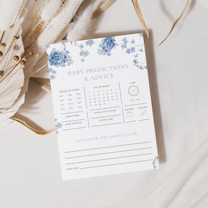 Blue Baby in Bloom Baby Predictions and Advice Baby Shower Game Template for Boy Floral Baby Shower Printable Game | RUKA Collection