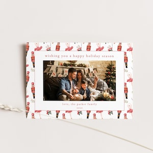 Nutcracker Christmas Photo Card Template for Nutcracker Pattern Picture Holiday Card Template | HAWTHORNE Collection