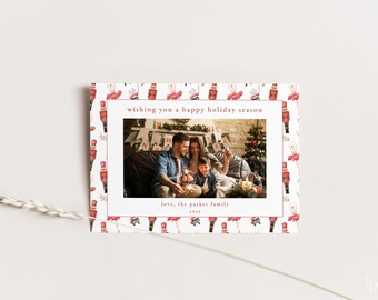 Nutcracker Christmas Photo Card Template for Editable Nutcracker Pattern Picture Holiday Card Digital Download | HAWTHORNE Collection