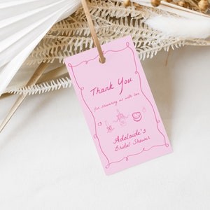 Whimsical Hand Drawn Illustration Bridal Shower Favor Tag Template for Pink Shower Favor Tags | ROHESIA Collection