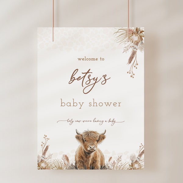 Holy Cow Highland Cow Baby Shower Welcome Sign Template | ANNALEE Collection