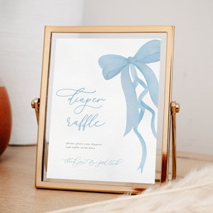 Pastel Blue Bow Diaper Raffle Baby Shower Sign Template for Boy Ribbon Baby Shower Custom Sign Template | DIMITY Collection