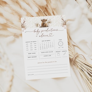 Boho Highland Cow Predictions and Advice Baby Shower Game Template | ANNALEE Collection