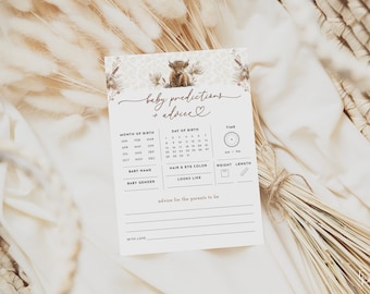 Boho Highland Cow Predictions and Advice Baby Shower Game Template | ANNALEE Collection