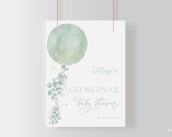 Green Balloon Baby Shower Welcome Sign Template for Gender Neutral Baby Shower Welcome Poster | ILMARI Collection