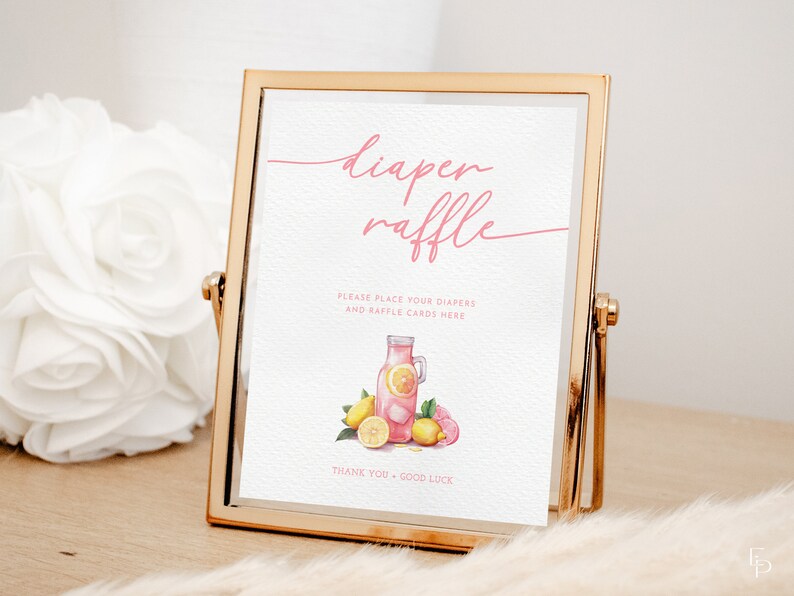 Lemon Pink Lemonade Diaper Raffle Baby Shower Sign Template | LIMONE ...