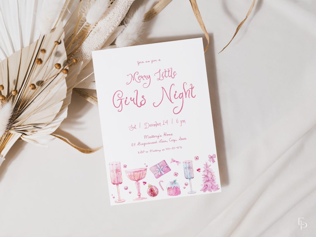 Whimsical Pink Christmas Party Invitation Template Pink Merry Little