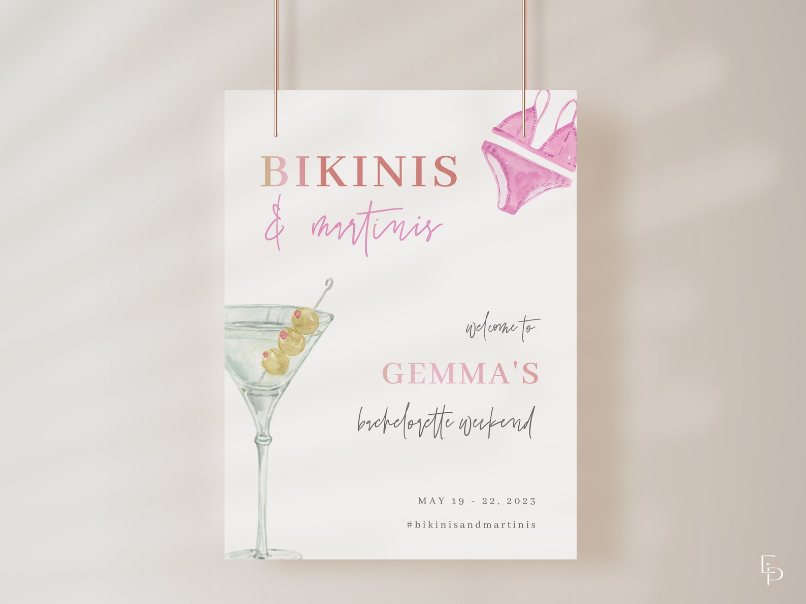 Bikinis and Martinis Bachelorette Sign Template MYHA Etsy