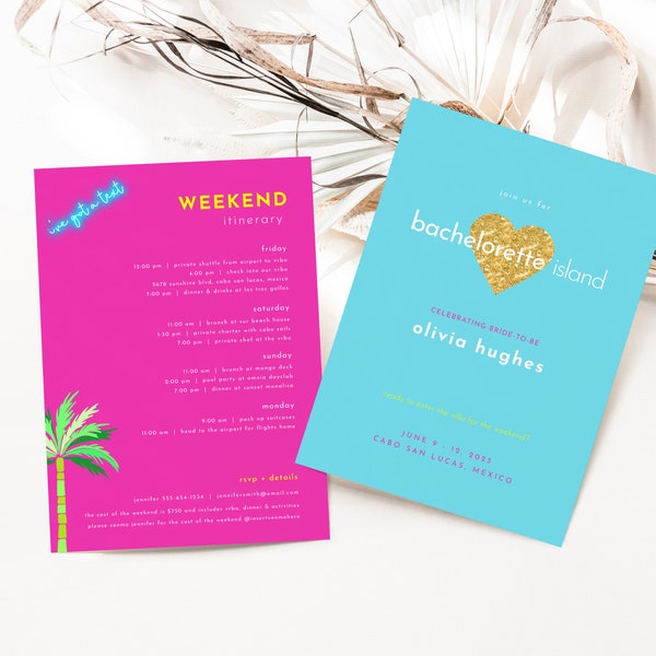 Bachelorette Island Bachelorette Weekend Invite and Itinerary Template | ESHA Collection