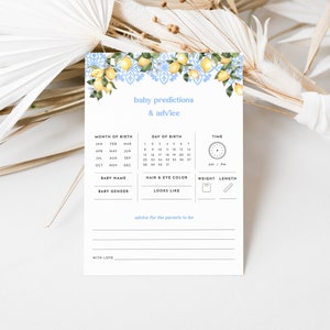 Amalfi Coast Blue Tile & Lemon Baby Predictions and Advice Baby Shower Game Template | CHIARA Collection
