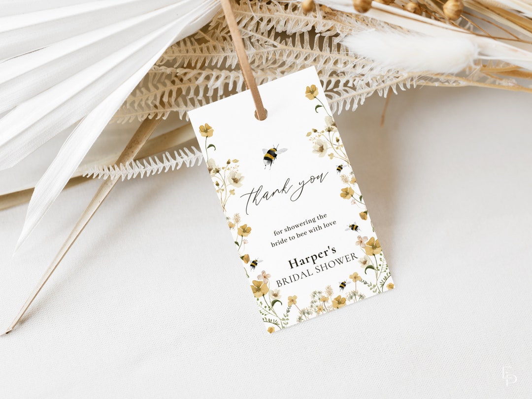 Bride to Bee Bridal Shower Favor Tag Template for Yellow Wildflower and ...