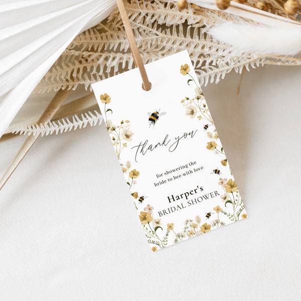 Bride to Bee Bridal Shower Favor Tag Template for Yellow Wildflower and Honey Bee Shower Favor Tags | PAMELA Collection