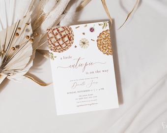 Cutie Pie Baby Shower Invitation Template for Editable Fall Pumpkin Thanksgiving Baby Shower Invite Digital Download | ALDEN Collection