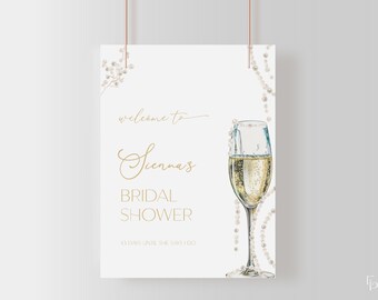 Pearls and Prosecco Bridal Shower Welcome Sign Template | GRETCHEN Collection