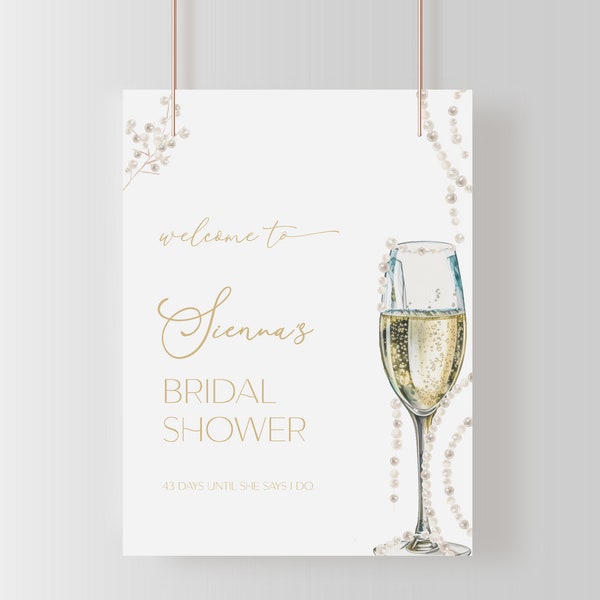 Pearls and Prosecco Bridal Shower Welcome Sign Template | GRETCHEN Collection
