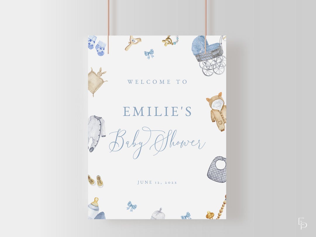 It's a Boy Baby Shower Welcome Sign Template Classic Blue Baby Clothes ...