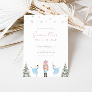 Pastel Pink Nutcracker Birthday Invitation Template for Girl Winter Sugarplum Fairy Birthday Invite | MARIE Collection