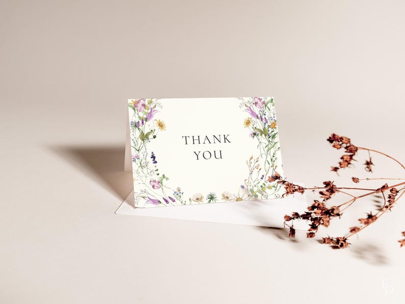 Feminine Wildflower Thank You Card Template for Wildflower Bridal ...