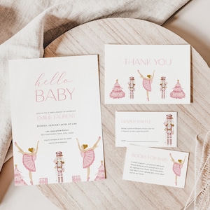 Pastel Pink Nutcracker Baby Shower Invitation Bundle Template for Winter Girl Baby Shower Invite | CLARA Collection