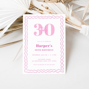 Pink Birthday Invitation Template for Adult Women Modern Scalloped Wavy Border Birthday Invite | CLIO Collection