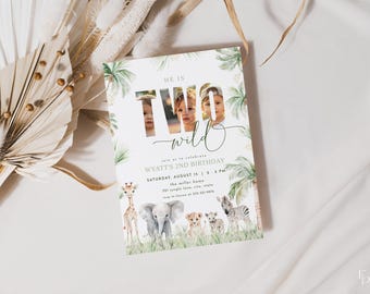 Two Wild Birthday Invitation Template for Boy 2nd Safari Two Wild Jungle Safari Second Birthday Invite with Photo Digital | RINJI Collection