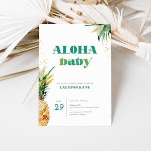 Pineapple Aloha Baby Tropical Baby Shower Invitation Template | CARINA Collection