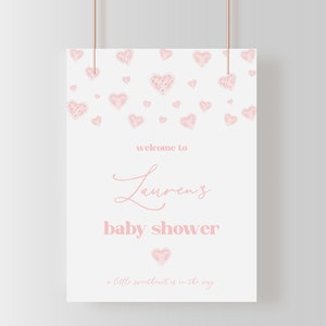 Pink Hearts Little Sweetheart Baby Shower Welcome Sign Template for Girl Valentine&#39;s Heart Baby Shower | DESIREE Collection
