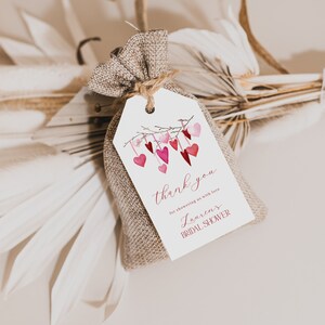 Valentines Pink and Red Hearts Bridal Shower Favor Tag Template for Valentine Shower Favor Tags | AMANDINE Collection