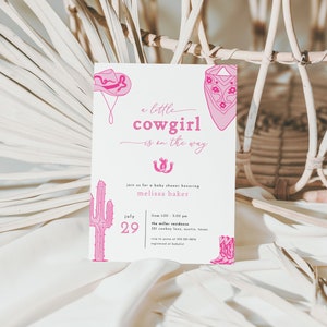 Western Pink Little Cowgirl Baby Shower Invitation Template | LORETTA Collection