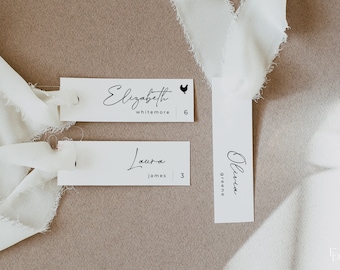 Modern Minimalist Thin Place Card Template with Meal Icons for Weddings | MORGAN Collection
