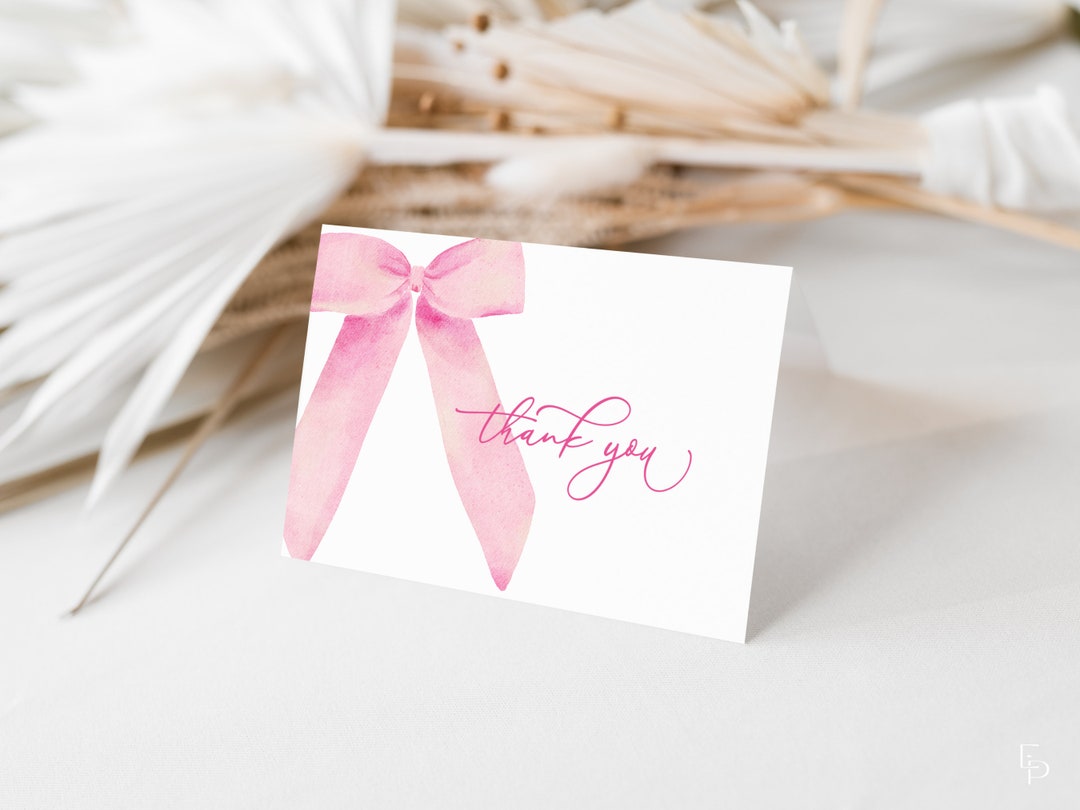 Pink Bow Thank You Card Template for She's Tying the Knot Bridal Shower ...