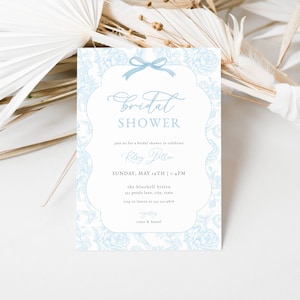 Blue Toile De Jouy Bridal Shower Invitation Template for Chinoiserie Something Blue Bridal Shower Invite | ADELE Collection