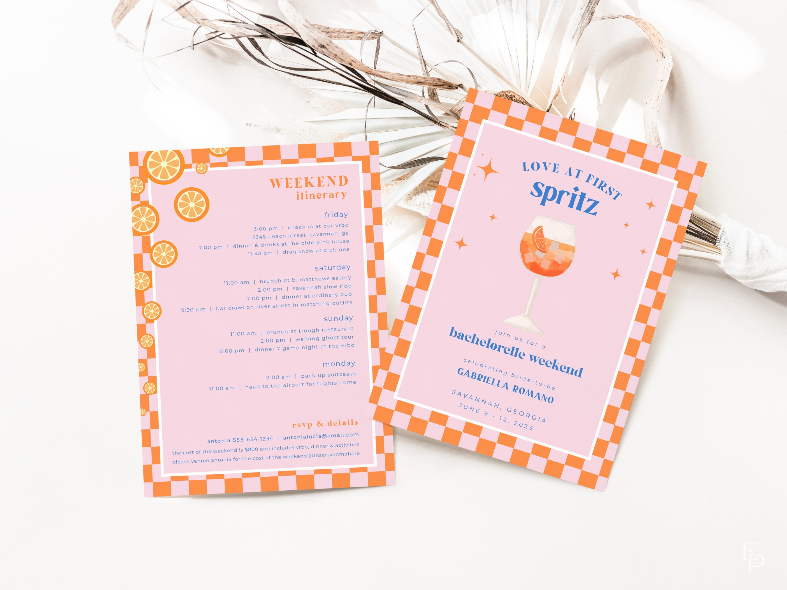 Aperol Spritz Bachelorette Weekend Invite and Itinerary Template | ALLEGRA Collection
