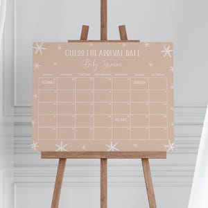 Baby It&#39;s Cold Outside Baby Shower Guess the Due Date Calendar Game Sign Template for Beige Winter Baby Shower Arrival | ANDRI Collection