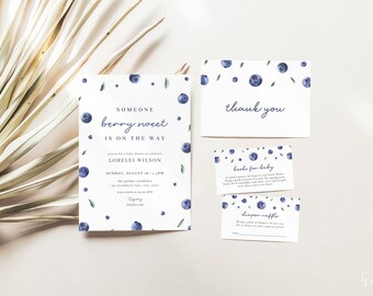 Blueberry Baby Shower Invitation Bundle Template Editable Boy Berry Sweet Baby Shower Invite Digital Download | GORMAN Collection