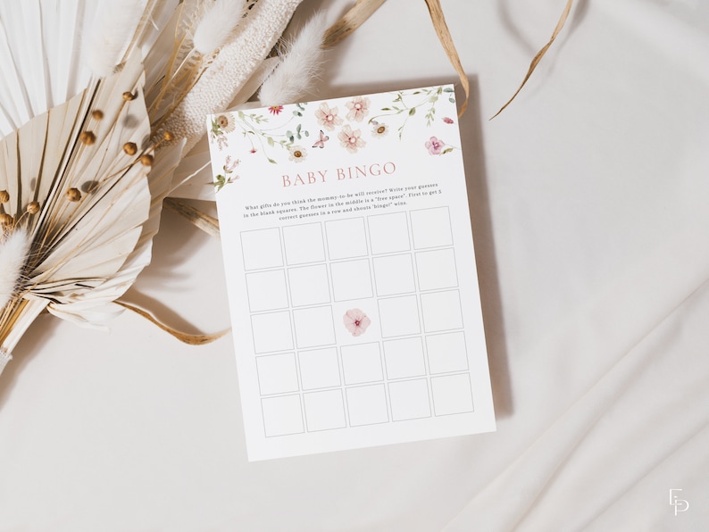 Pink Baby in Bloom Baby Bingo Baby Shower Game Template for Girl Floral